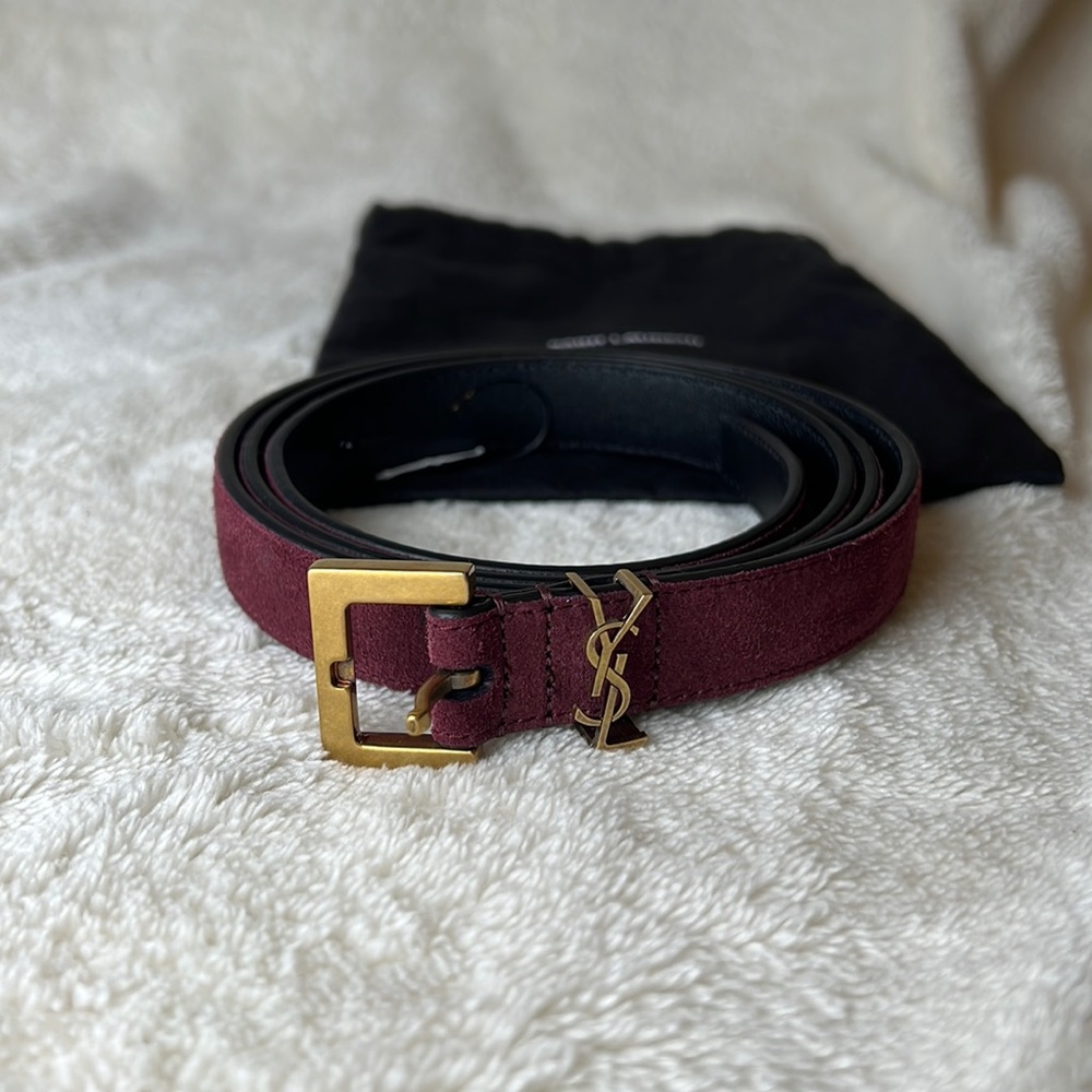 YSL maroon suede belt
